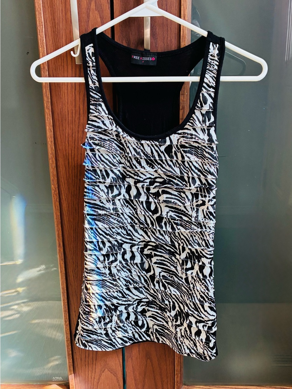 Free Kisses Black & White Zebra Stripe Racerback Tank
